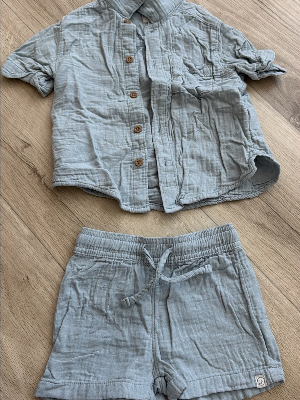 Kids Cotton-Blend Drawstring Shorts in Light Blue